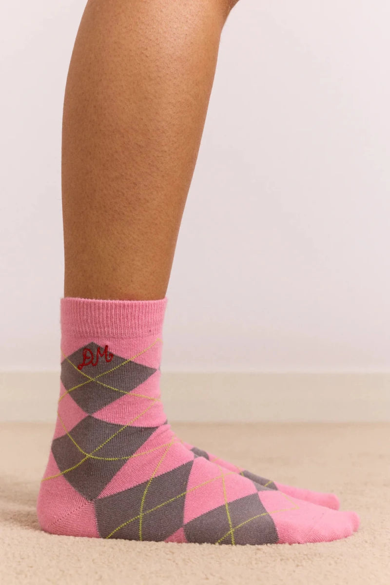 Chaussettes Argyle Rose et Gris Damson Madder - Ex-voto