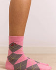 Chaussettes Argyle Rose et Gris Damson Madder - Ex-voto