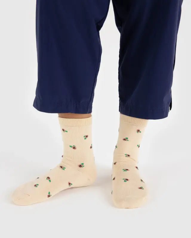 Chaussettes Crew Baggu Crème Rosette - Ex - voto