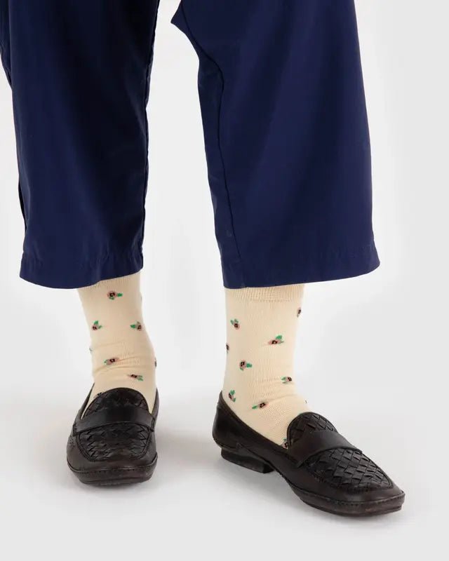 Chaussettes Crew Baggu Crème Rosette - Ex - voto