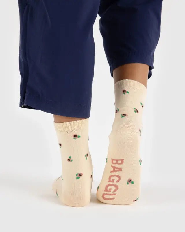 Chaussettes Crew Baggu Crème Rosette - Ex - voto