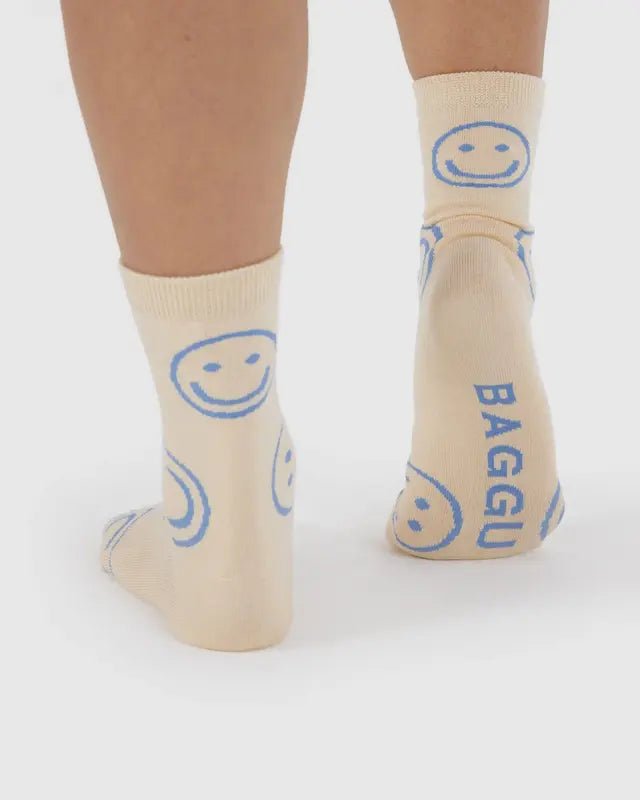 Chaussettes Crew Baggu Ecru Periwinkle Happy - Ex - voto
