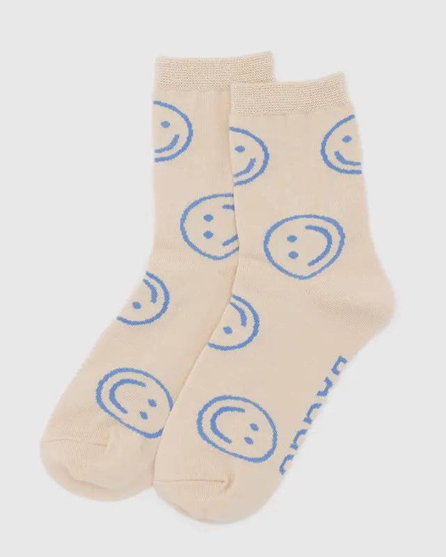 Chaussettes Crew Baggu Ecru Periwinkle Happy - Ex - voto