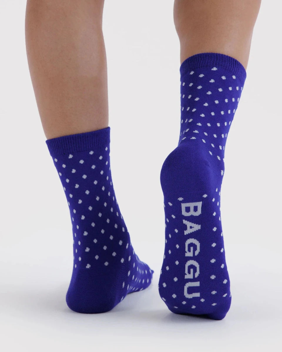 Chaussettes Crew Baggu Micro Blue and White Polka Dot - Ex-voto