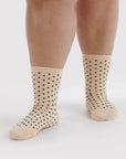 Chaussettes Crew Baggu Micro Cream and Black Polka Dot - Ex-voto