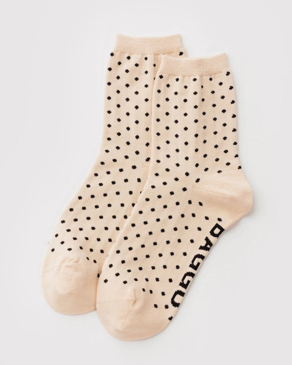 Chaussettes Crew Baggu Micro Cream and Black Polka Dot - Ex-voto