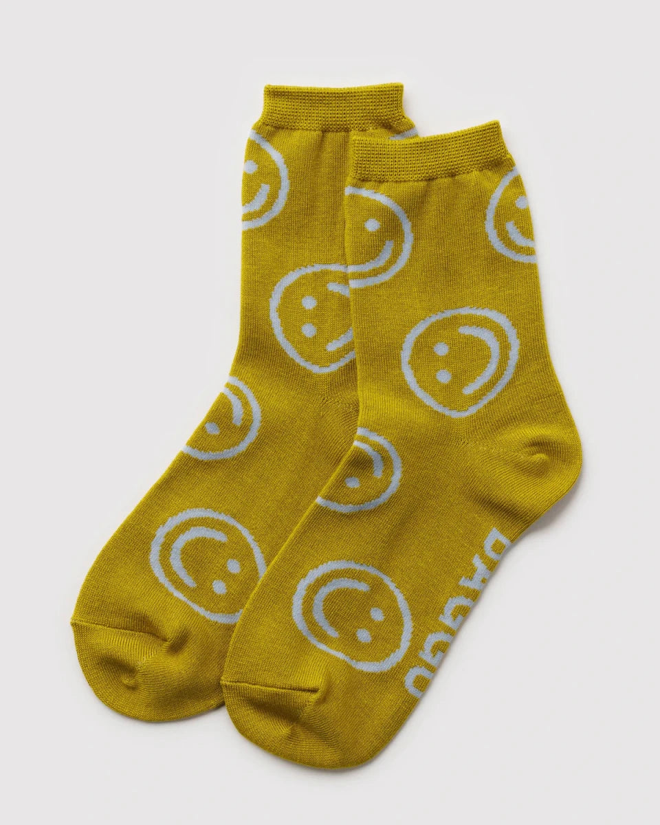 Chaussettes Crew Baggu Ochre Happy - Ex-voto