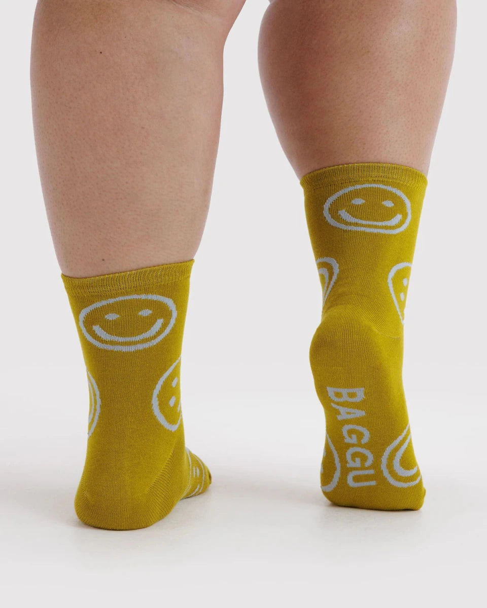 Chaussettes Crew Baggu Ochre Happy - Ex-voto