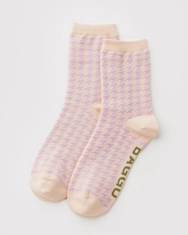 Chaussettes Crew Baggu Pink Houndstooth - Ex-voto