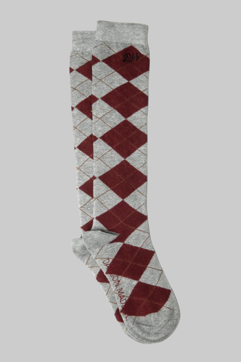 Chaussettes Genoux Argyle Damson Madder Gris et Brun - Ex - voto