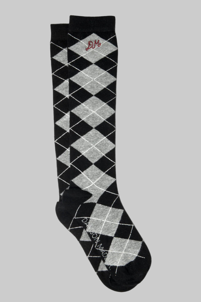Chaussettes Genoux Argyle Damson Madder Gris et Noir - Ex - voto