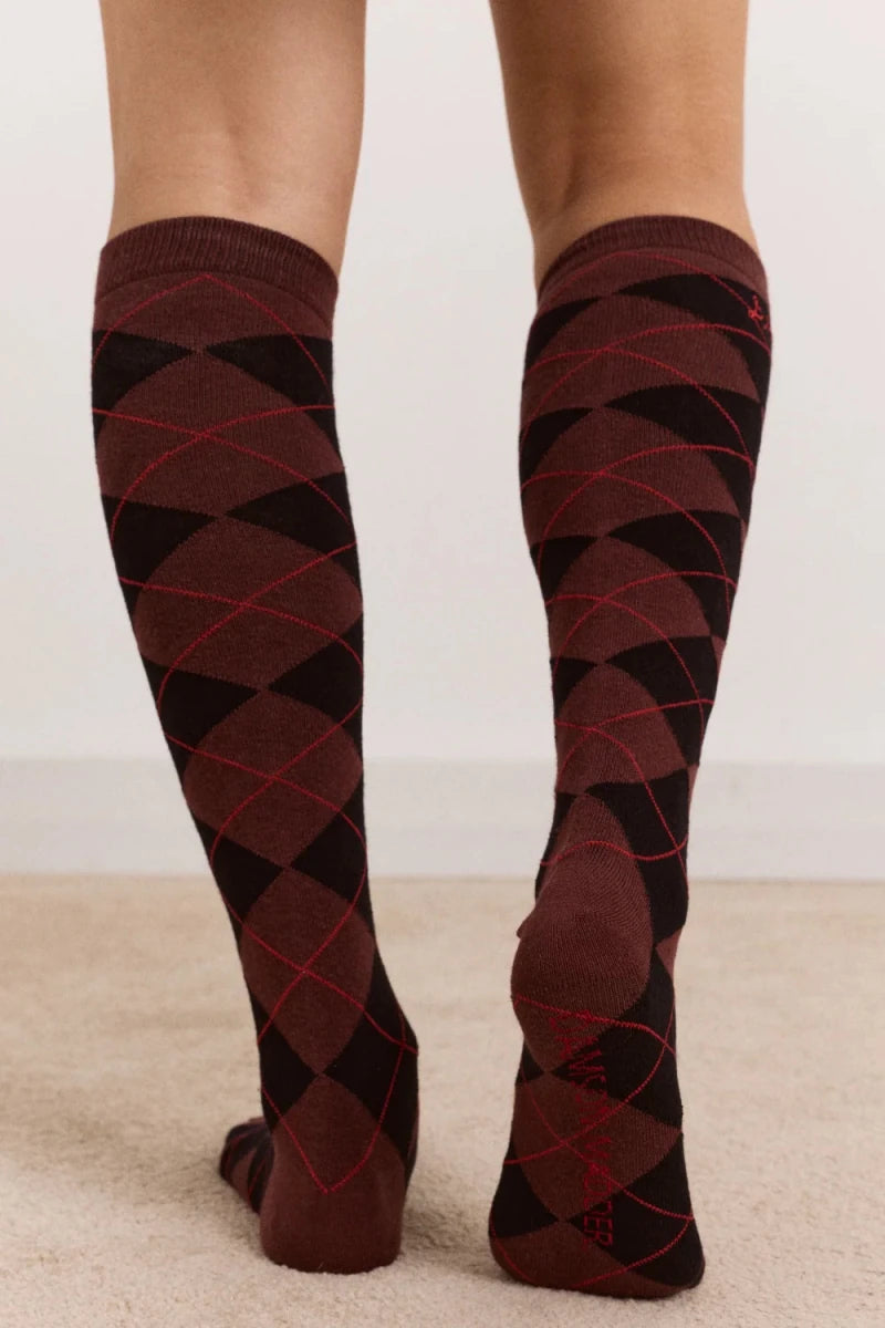 Chaussettes Genoux Choc Argyle Damson Madder - Ex-voto