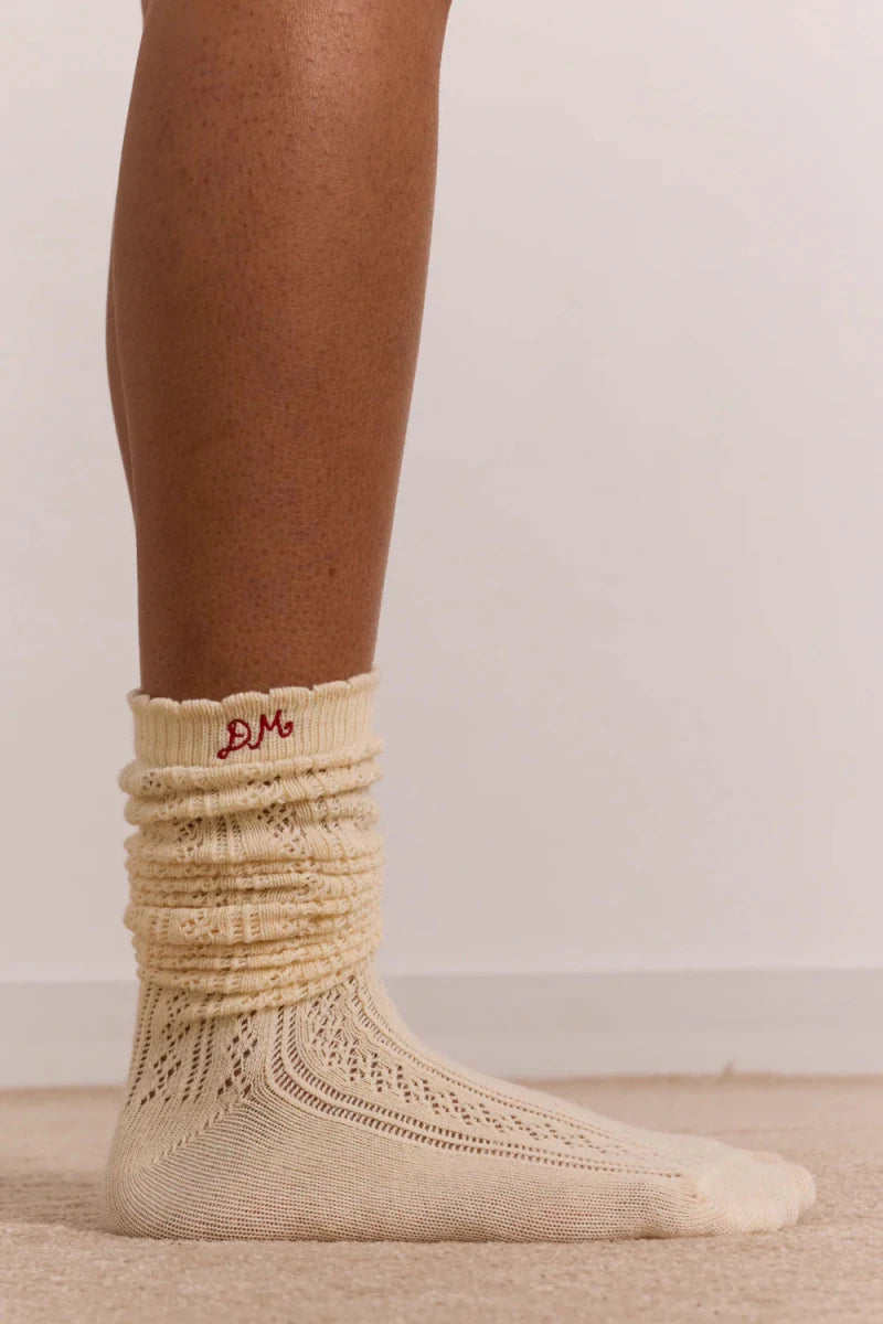 Chaussettes Genoux Pointelle Jaune Beurre Damson Madder - Ex - voto