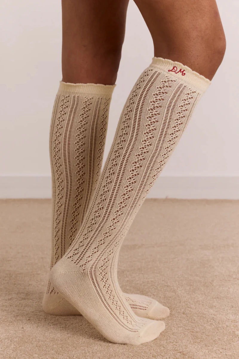 Chaussettes Genoux Pointelle Jaune Beurre Damson Madder - Ex - voto