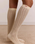 Chaussettes Genoux Pointelle Jaune Beurre Damson Madder - Ex - voto