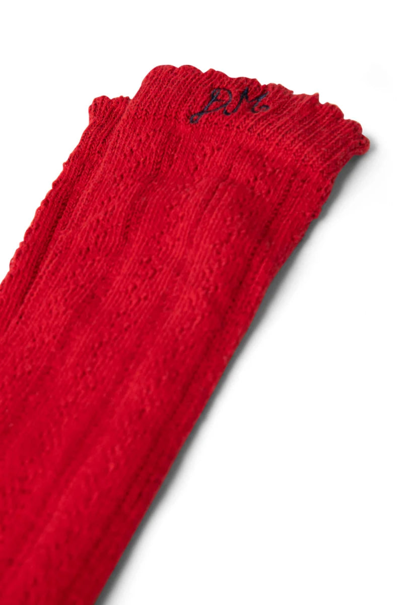 Chaussettes Genoux Pointelle Rouge Damson Madder - Ex - voto