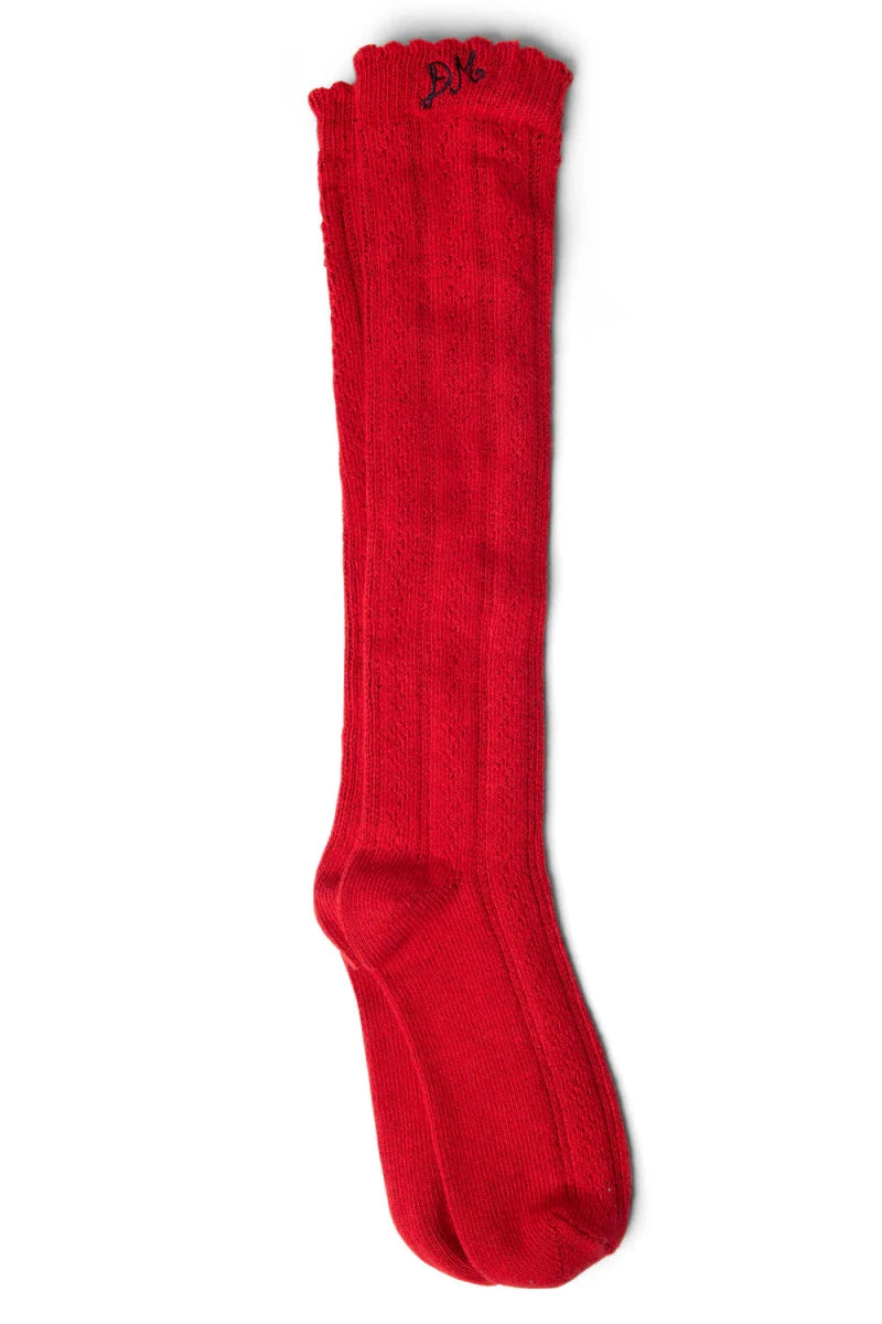 Chaussettes Genoux Pointelle Rouge Damson Madder - Ex - voto