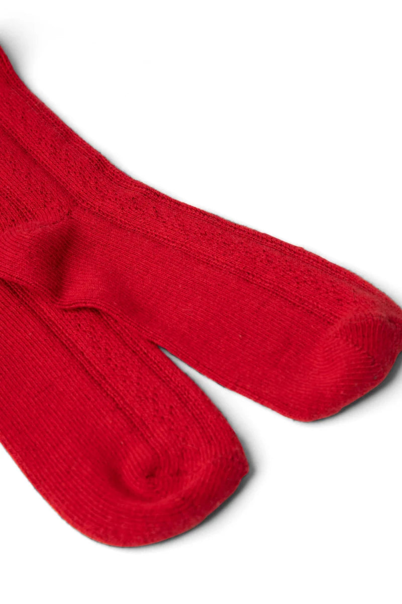Chaussettes Genoux Pointelle Rouge Damson Madder - Ex - voto