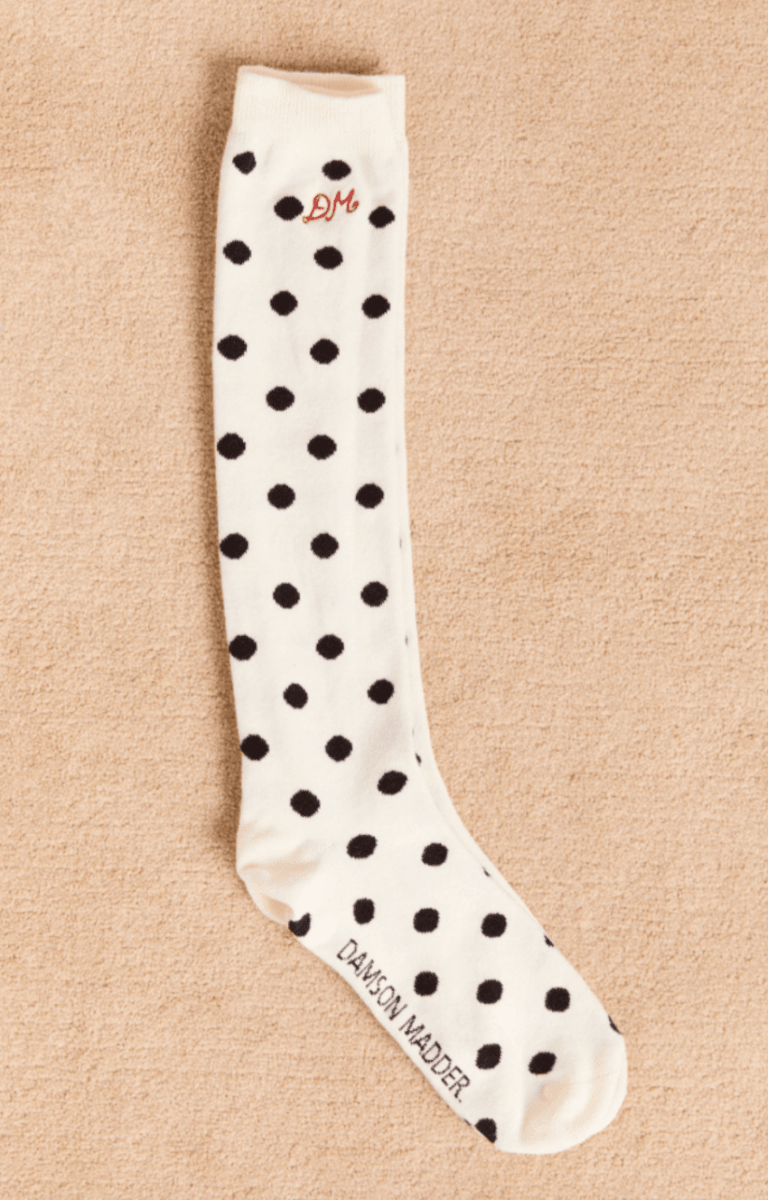 Chaussettes Genoux Pois Crème et Noir Damson Madder - Ex - voto