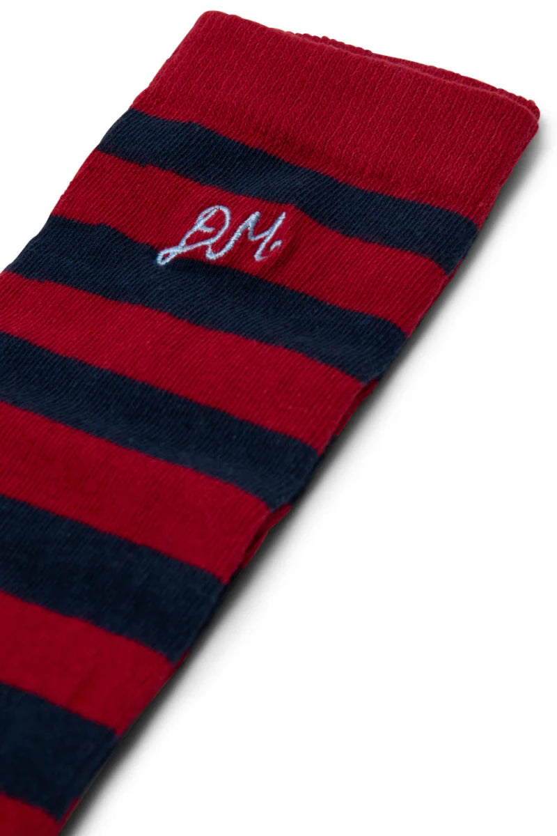 Chaussettes Genoux Rayures Rouges et Marines Damson Madder - Ex - voto