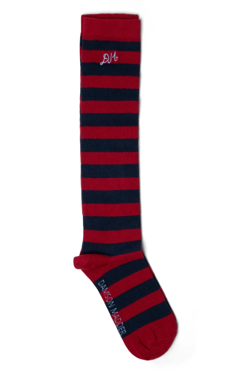 Chaussettes Genoux Rayures Rouges et Marines Damson Madder - Ex - voto