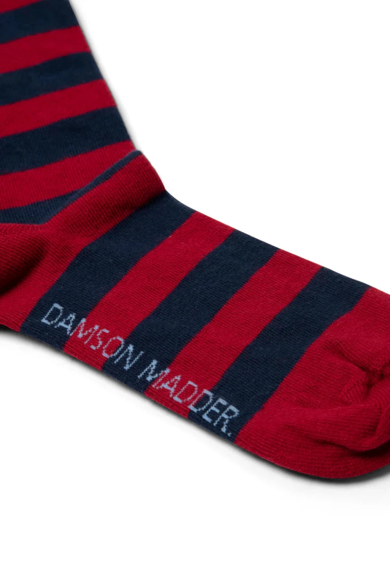 Chaussettes Genoux Rayures Rouges et Marines Damson Madder - Ex - voto