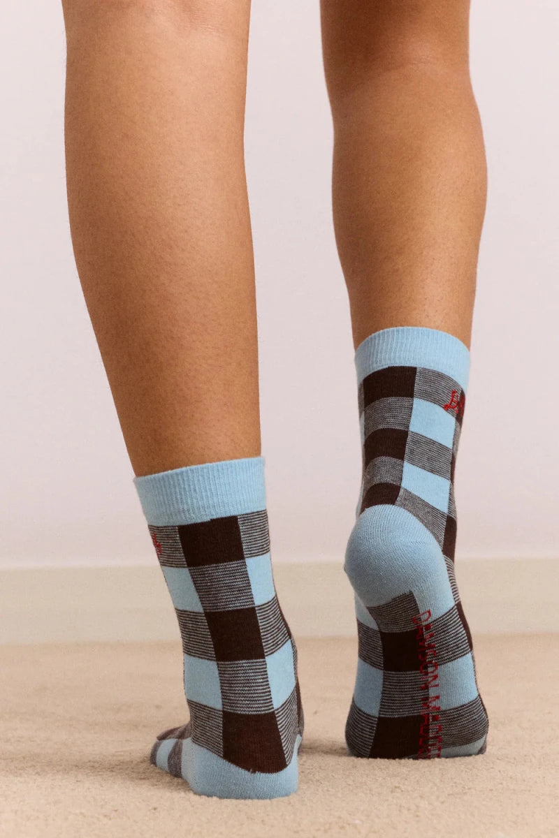 Chaussettes Gingham Bleu Pâle et Choc Damson Madder - Ex-voto