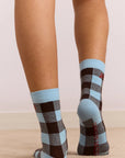 Chaussettes Gingham Bleu Pâle et Choc Damson Madder - Ex-voto