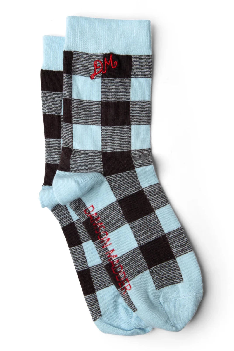 Chaussettes Gingham Bleu Pâle et Choc Damson Madder - Ex-voto