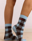 Chaussettes Gingham Bleu Pâle et Choc Damson Madder - Ex-voto