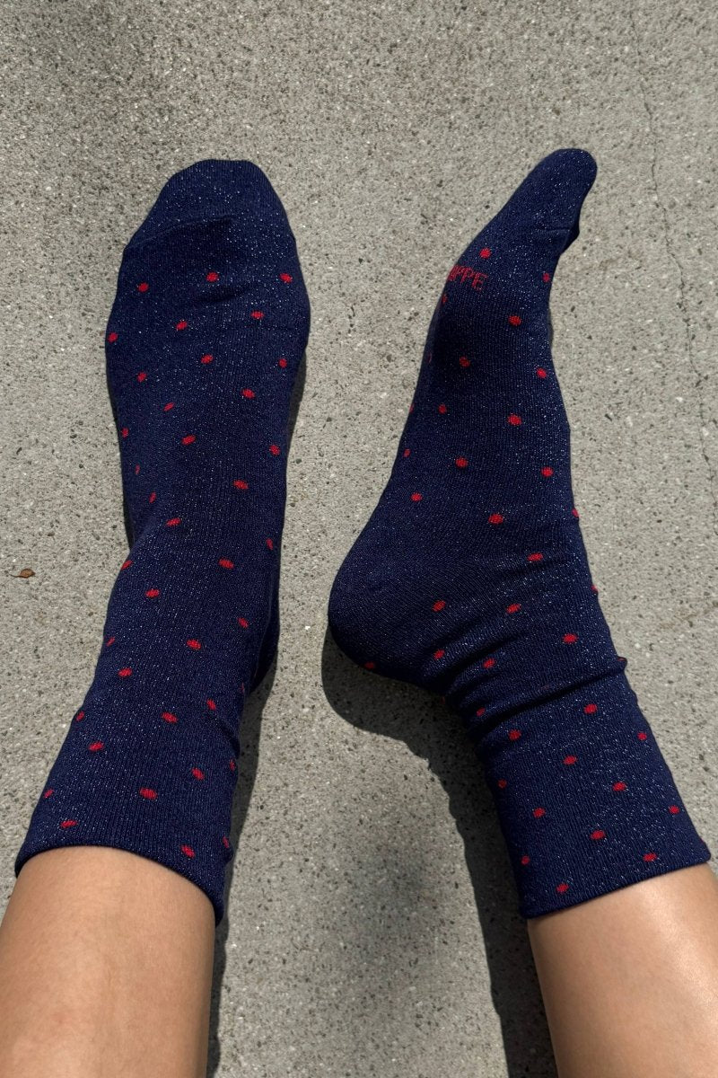Chaussettes Lurex Bleues à Pois Rouges Le Bon Shoppe - Ex-voto