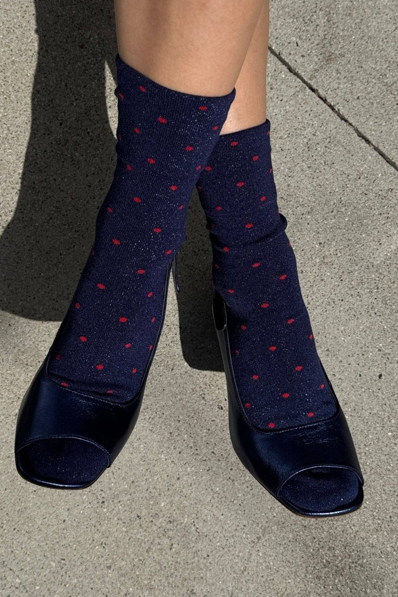 Chaussettes Lurex Bleues à Pois Rouges Le Bon Shoppe - Ex-voto