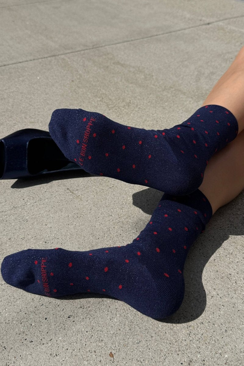 Chaussettes Lurex Bleues à Pois Rouges Le Bon Shoppe - Ex-voto