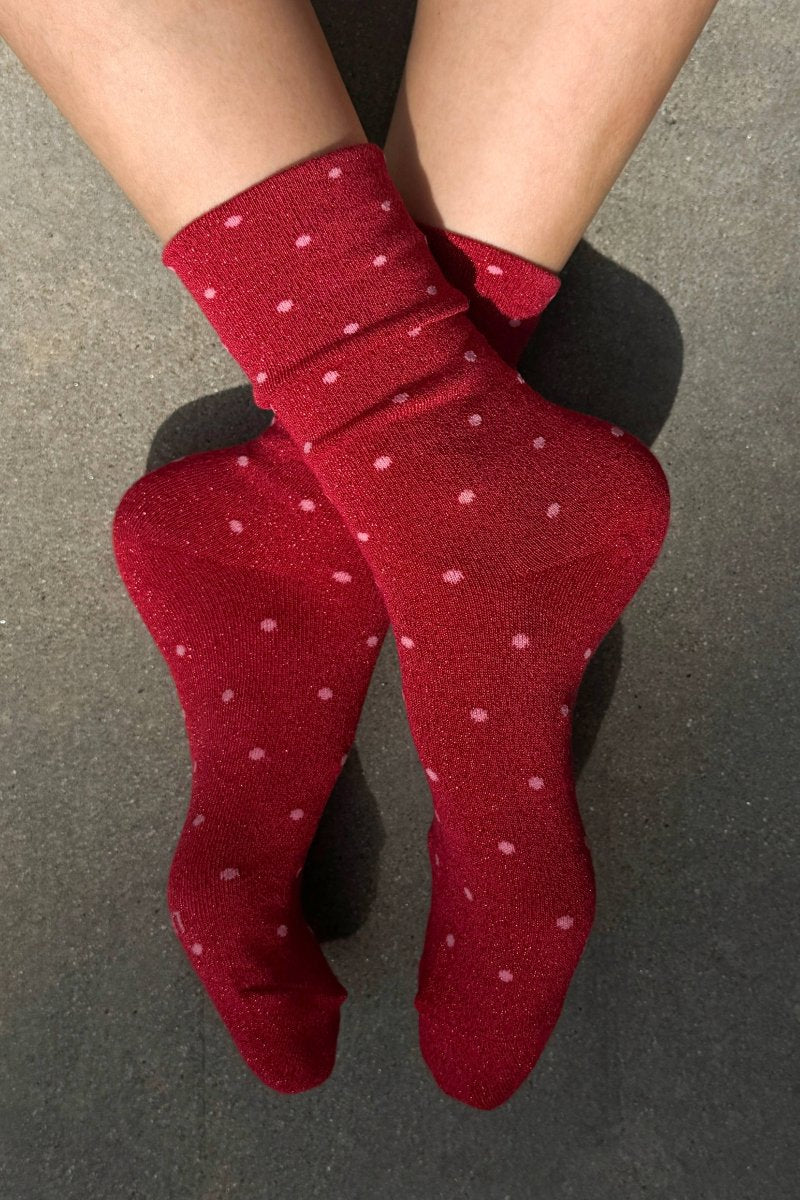 Chaussettes Lurex Rouges à Pois Roses Le Bon Shoppe - Ex-voto