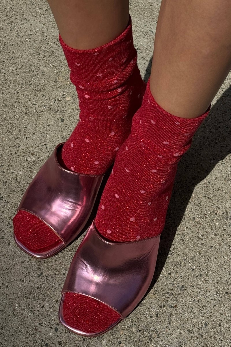 Chaussettes Lurex Rouges à Pois Roses Le Bon Shoppe - Ex-voto