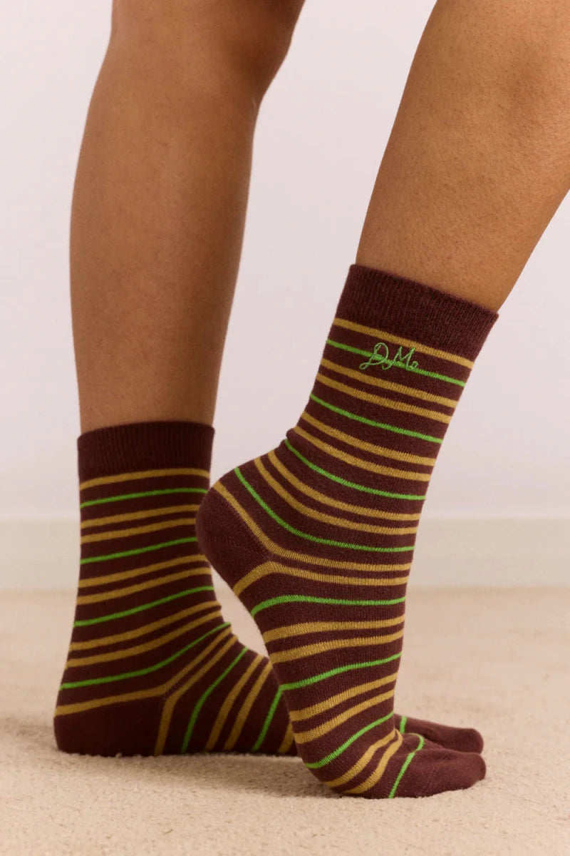 Chaussettes Rayures Choc et Vert Lime Damson Madder - Ex-voto