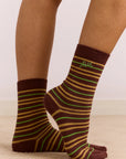 Chaussettes Rayures Choc et Vert Lime Damson Madder - Ex-voto