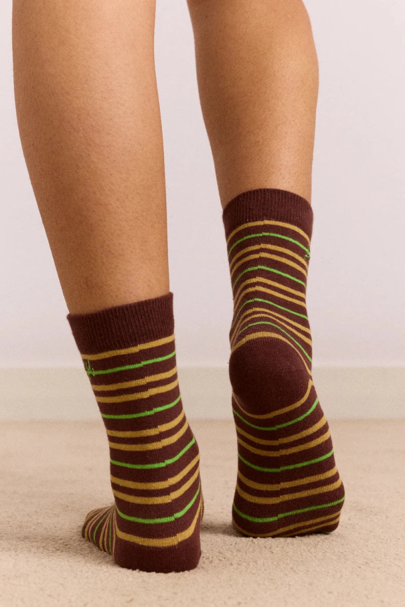 Chaussettes Rayures Choc et Vert Lime Damson Madder - Ex-voto