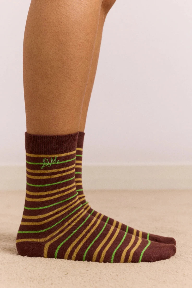 Chaussettes Rayures Choc et Vert Lime Damson Madder - Ex-voto