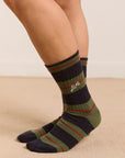 Chaussettes Rayures Damson Madder Olive et Bleu - Ex - voto