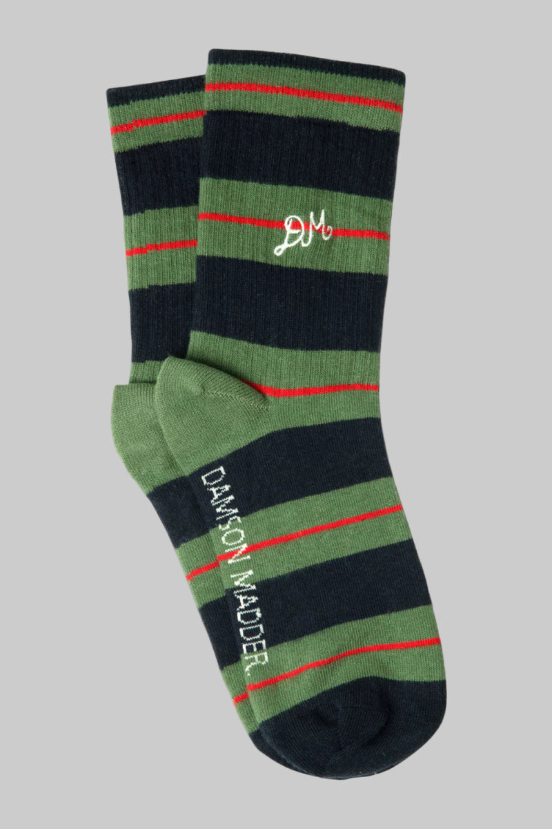 Chaussettes Rayures Damson Madder Olive et Bleu - Ex - voto