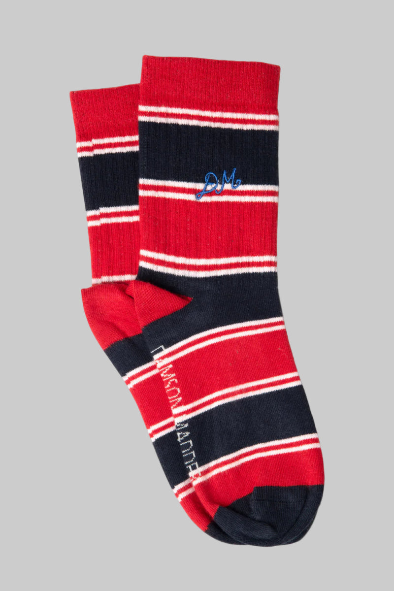 Chaussettes Rayures Damson Madder Rouge et Marine - Ex - voto