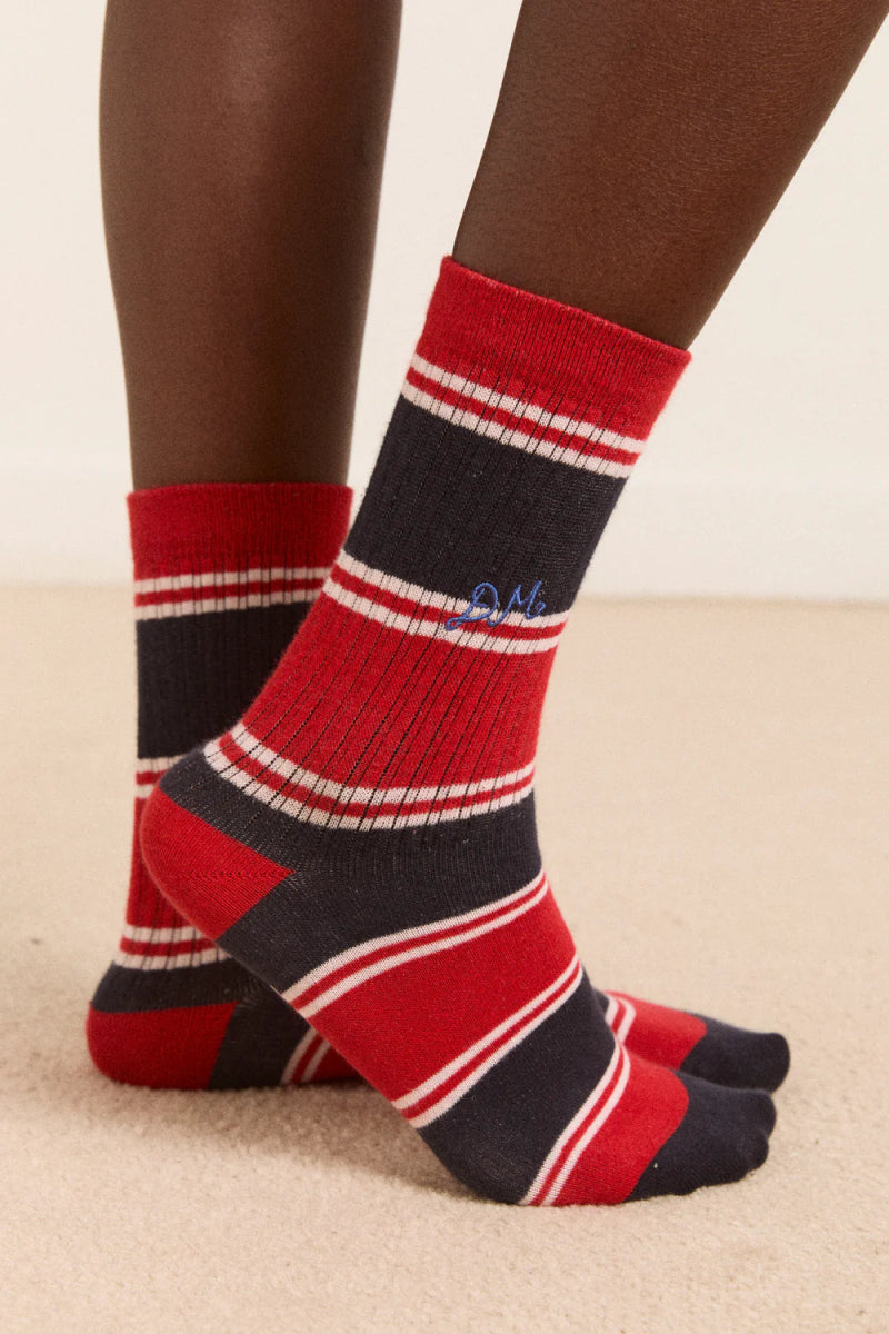 Chaussettes Rayures Damson Madder Rouge et Marine - Ex - voto