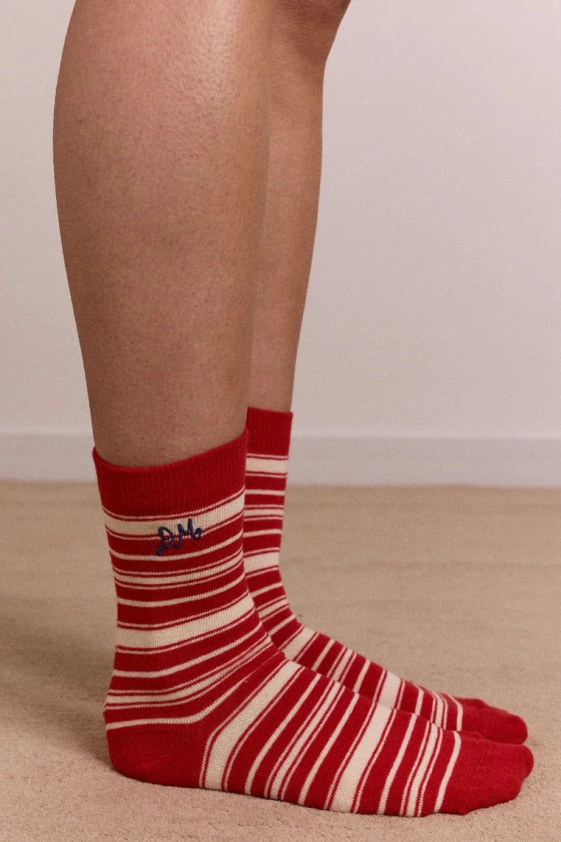 Chaussettes Rayures Rouges et Crèmes Damson Madder - Ex - voto