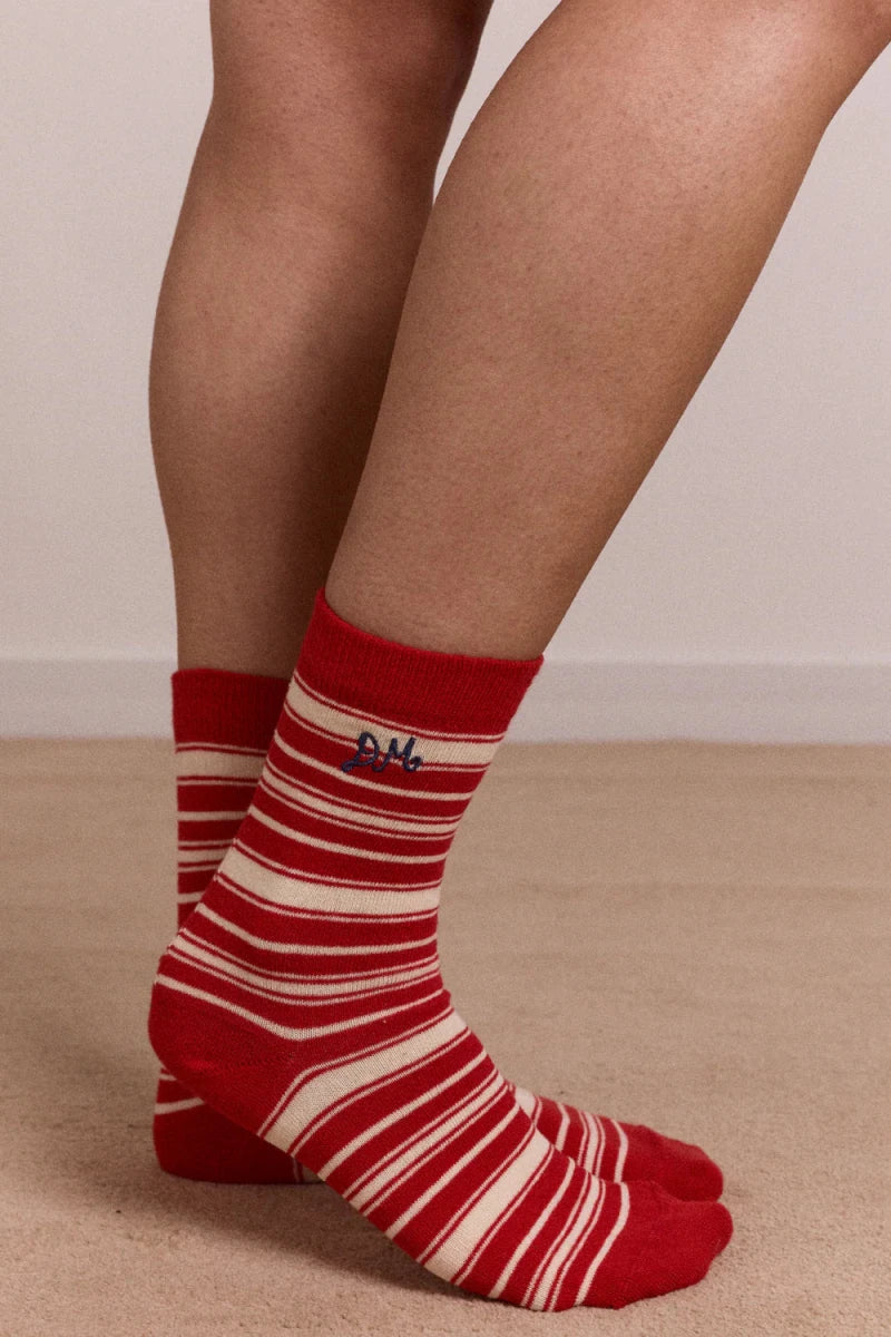 Chaussettes Rayures Rouges et Crèmes Damson Madder - Ex - voto