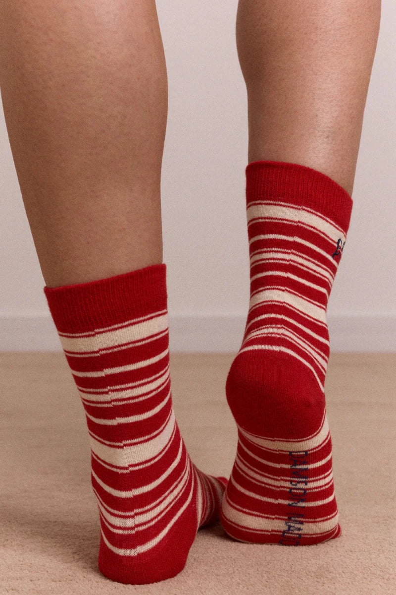 Chaussettes Rayures Rouges et Crèmes Damson Madder - Ex - voto