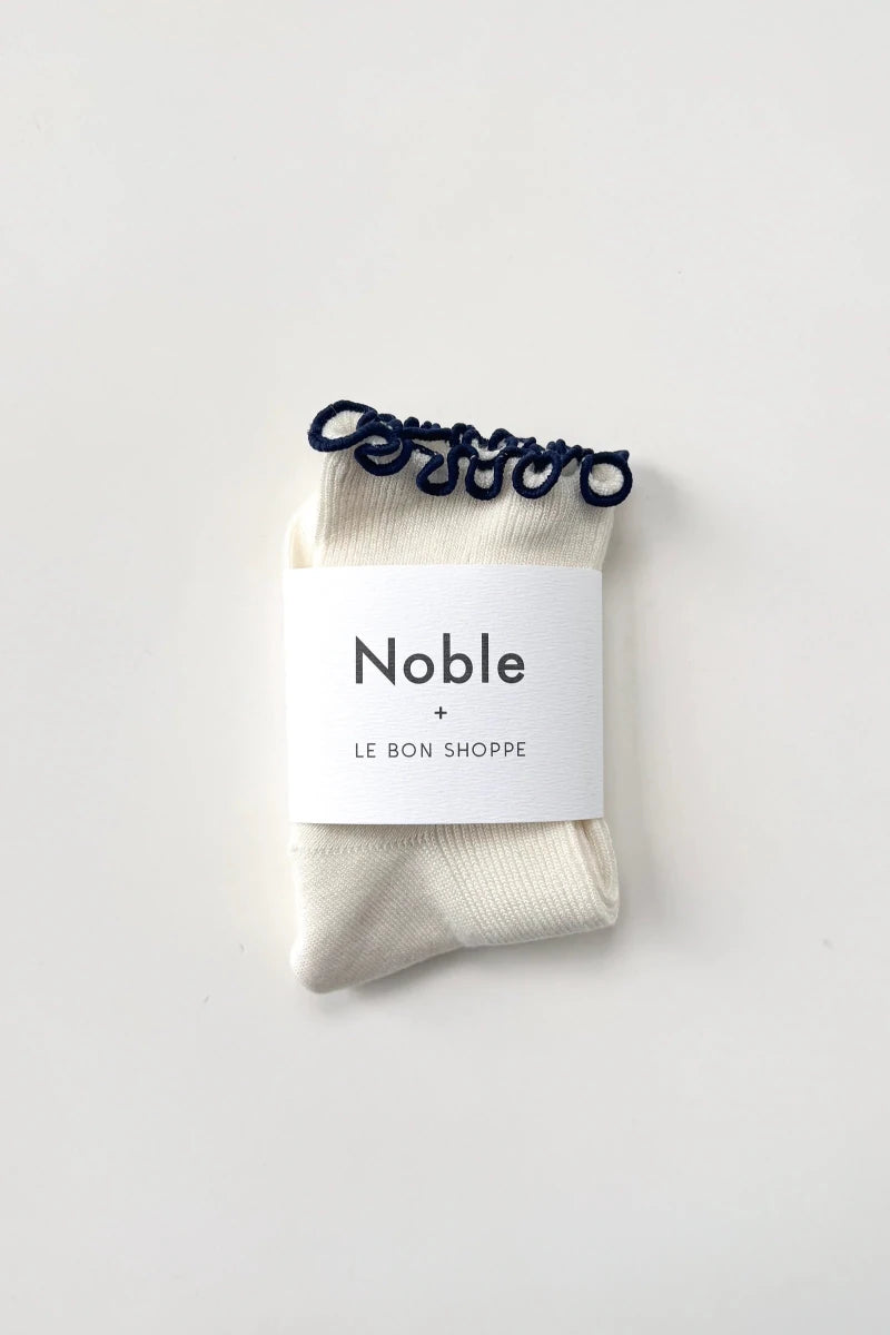 Chaussettes Ruffled Modal Le Bon Shoppe Blanc et Marine - Ex - voto
