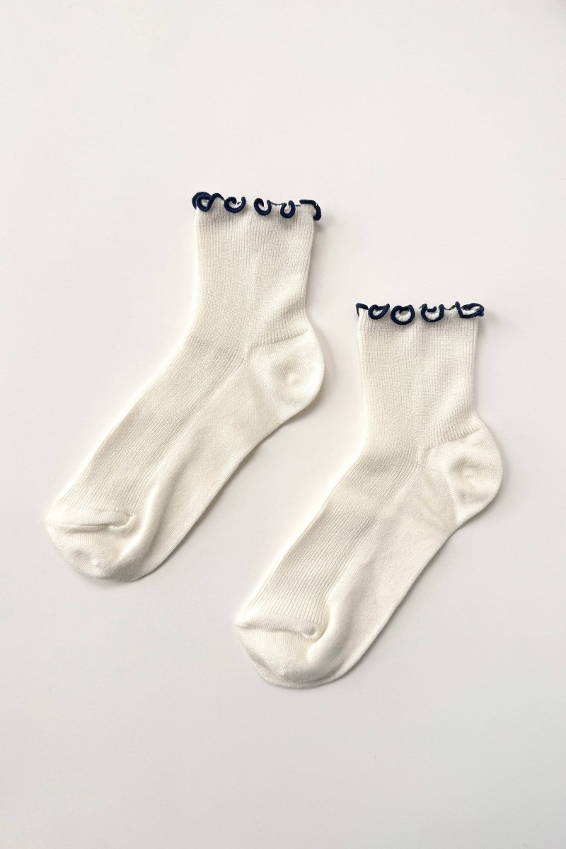 Chaussettes Ruffled Modal Le Bon Shoppe Blanc et Marine - Ex - voto