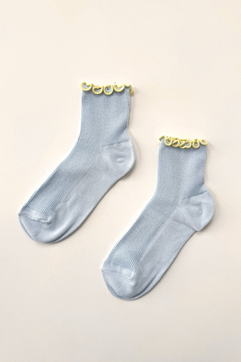 Chaussettes Ruffled Modal Le Bon Shoppe Bleu Poudre et Jaune - Ex - voto
