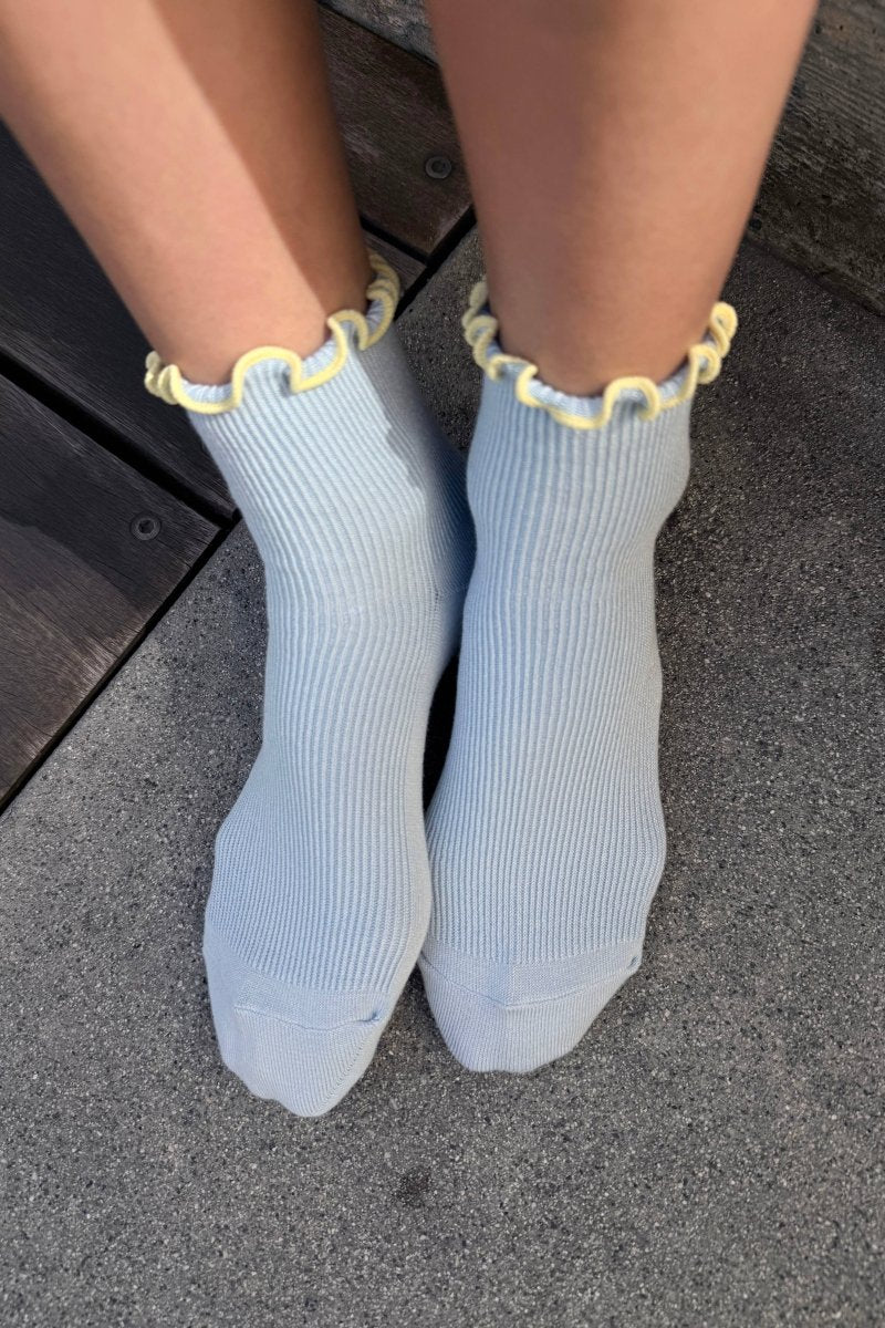 Chaussettes Ruffled Modal Le Bon Shoppe Bleu Poudre et Jaune - Ex - voto